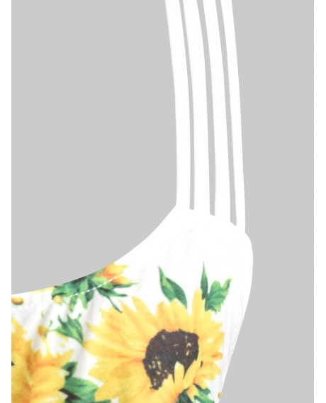 Plus Size Sunflower Print Strappy Swing Tank Top - White L