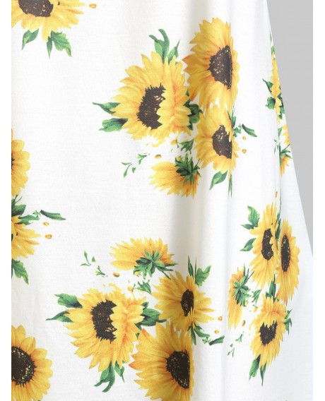 Plus Size Sunflower Print Strappy Swing Tank Top - White L