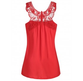 Plus Size Butterfly Lace Insert Tank Top - Ruby Red L