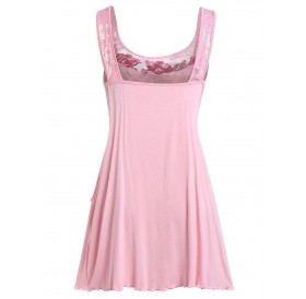 Plus Size Tiered Lace Insert Tank Top - Pig Pink L