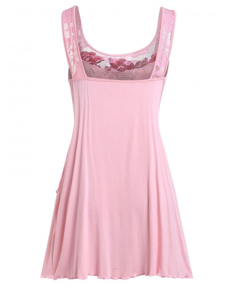 Plus Size Tiered Lace Insert Tank Top - Pig Pink L