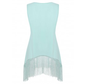Fringes Metal Rings Plus Size Tank Top - Pale Blue Lily 1x