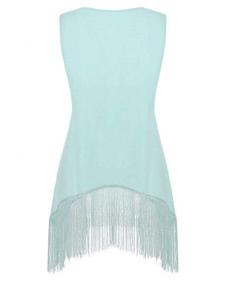 Fringes Metal Rings Plus Size Tank Top - Pale Blue Lily 1x