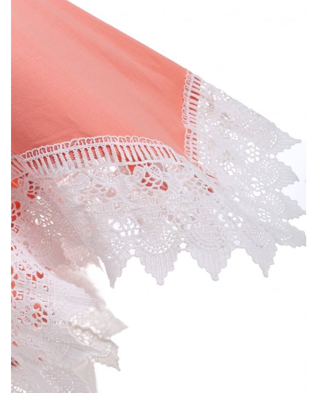 Crochet Trim Crisscross Plus Size Camisole - Orange Pink L