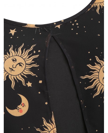 Sun Star Moon Flyaway Plus Size Tunic Top - Black L