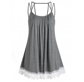 Plus Size Flare Cami Lace Panel Tank Top - Cloudy Gray L