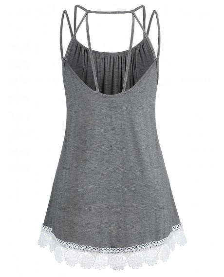 Plus Size Flare Cami Lace Panel Tank Top - Cloudy Gray L