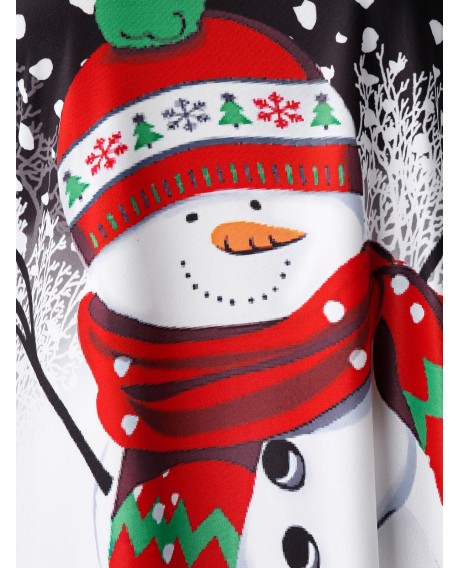 Plus Size Lace Sleeve Snowman Print Christmas T Shirt - Black L