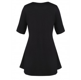 Plus Size Two Tone Half Sleeve Tunic T Shirt - Black L