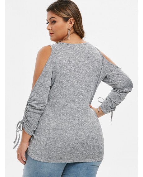 Plus Size Cold Shoulder Cinched High Low Tee - Gray Cloud L