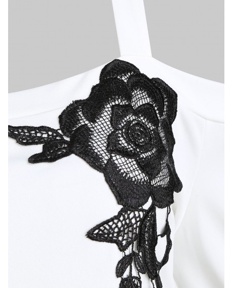 Plus Size Cold Shoulder Color Block Embroidered Peplum Top - Black L