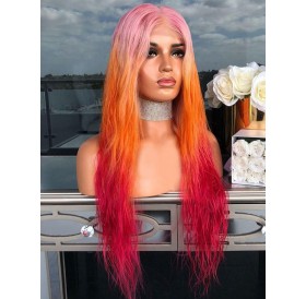Ombre Long Synthetic Straight Center Part Party Wig - Orange 24inch