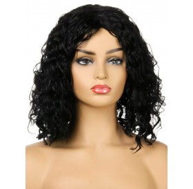 Synthetic Afro Curl Medium Center Part Wig - Black