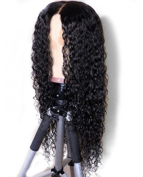 Synthetic Long Afro Small Curl Fluffy Center Part Wig - Black 24inch