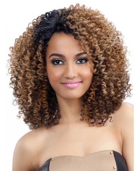 Fluffy Ombre Afro Curly Synthetic Long Wig - Wood 16inch