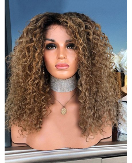 Fluffy Ombre Afro Curly Synthetic Long Wig - Wood 16inch