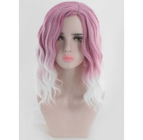 Ombre Medium Side Part Wavy Synthetic Wig - Lipstick Pink 14inch