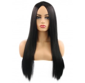 Synthetic Center Part Straight Long Wig - Black