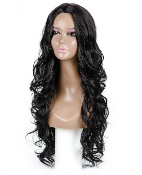 Synthetic Long Body Wavy Center Part Wig - Black
