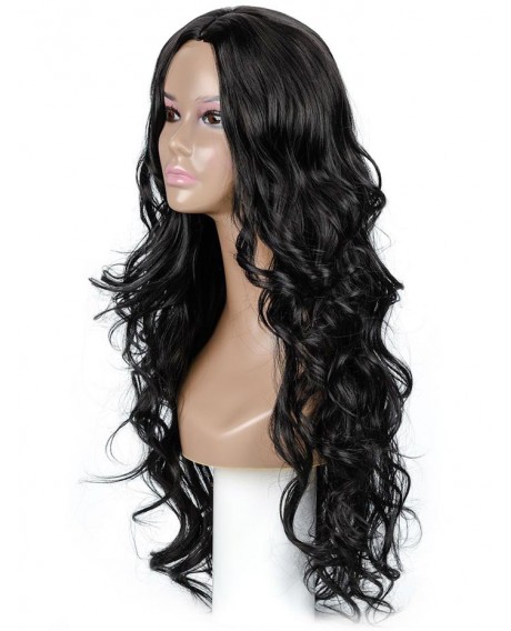 Synthetic Long Body Wavy Center Part Wig - Black