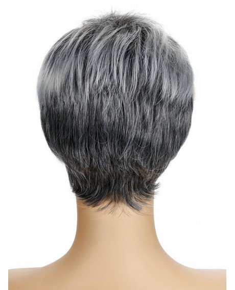 Short Mixed Straight Synthetic Side Bang Wig - White