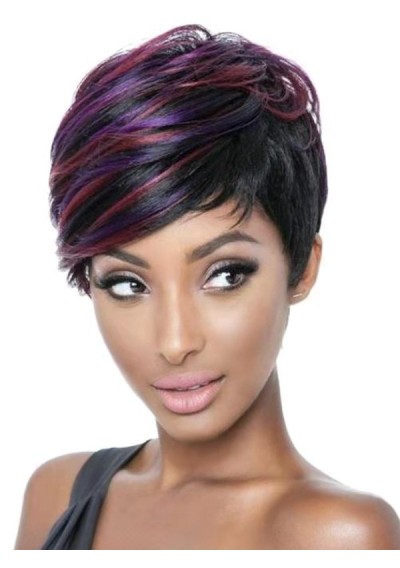 Mixed Short Pixie Cut Straight Synthetic Wig -