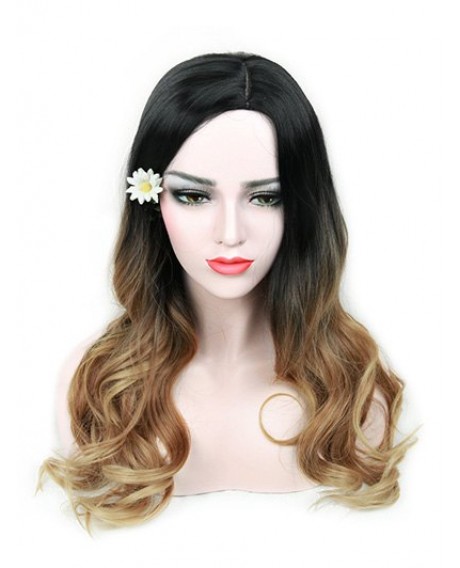 Side Part Long Body Wave Ombre Synthetic Wig - Dark Goldenrod 24inch