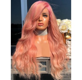 Long Wavy Synthetic Side Part Wig - Light Coral 24inch