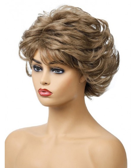 Short Curly Free Part Synthetic Wig - Camel Brown