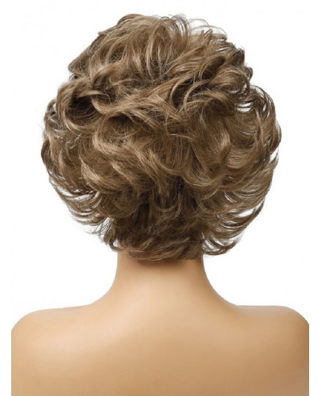 Short Curly Free Part Synthetic Wig - Camel Brown