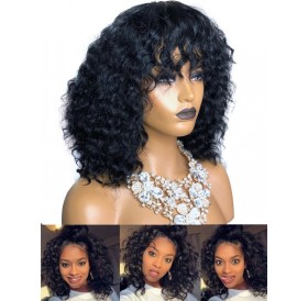 See-through Bang Long Afro Curl Synthetic Wig - Black 16inch