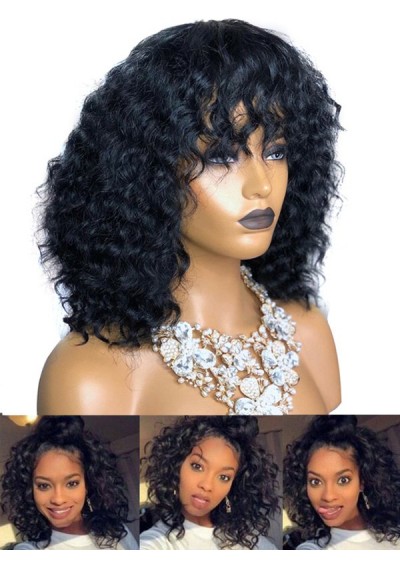 See-through Bang Long Afro Curl Synthetic Wig - Black 16inch