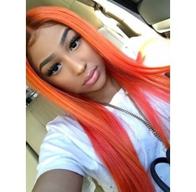 Synthetic Long Ombre Straight Center Part Wig - Orange 24inch