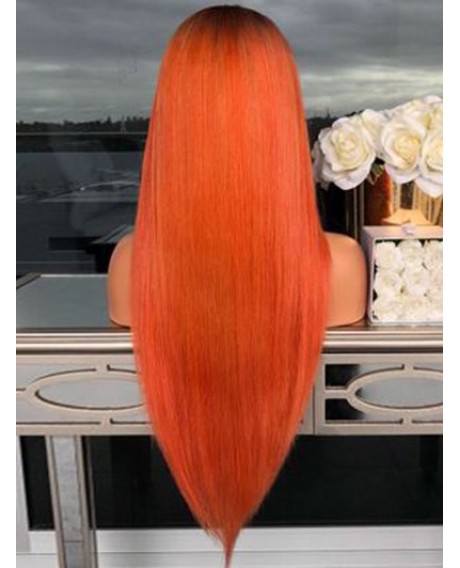 Synthetic Long Ombre Straight Center Part Wig - Orange 24inch