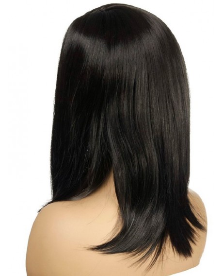 Side Part Synthetic Straight Medium Wig - Black