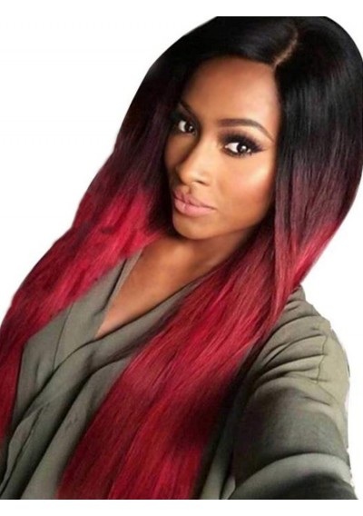 Synthetic Long Straight Center Part Wig - Red Wine