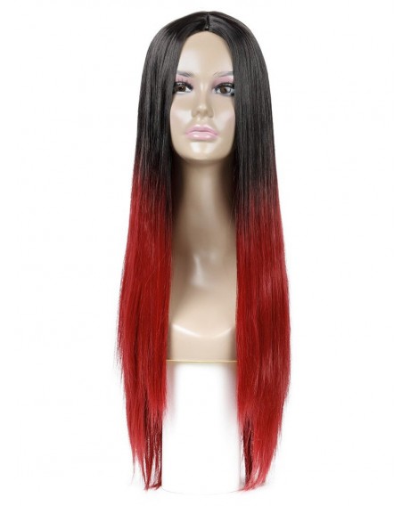 Synthetic Long Straight Center Part Wig - Red Wine