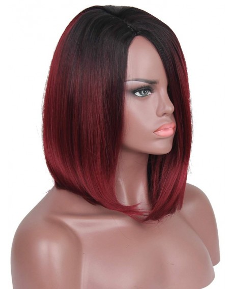 Straight Side Part Synthetic Short Hair - Red Wine 10inch