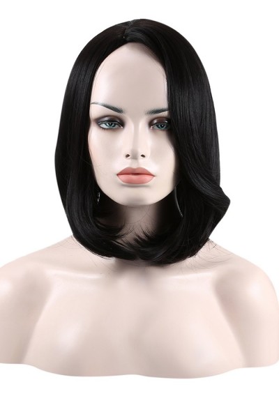 Short Tail Adduction Straight Bob Side Part Synthetic Wig - Black