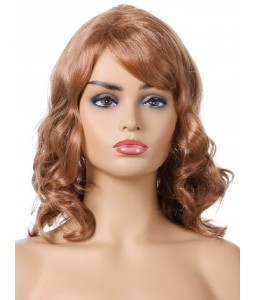 Side Bang Curly Synthetic Medium Wig - Light Brown