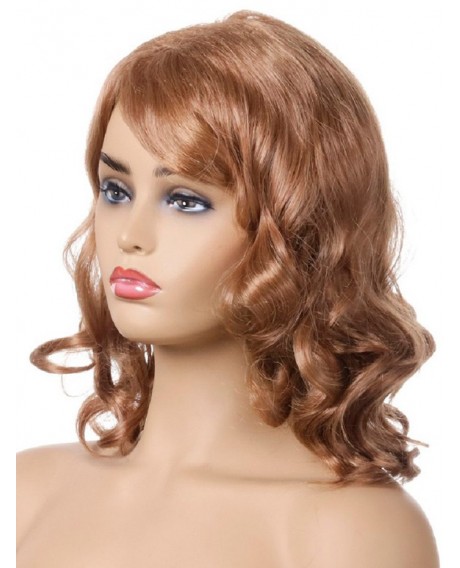 Side Bang Curly Synthetic Medium Wig - Light Brown