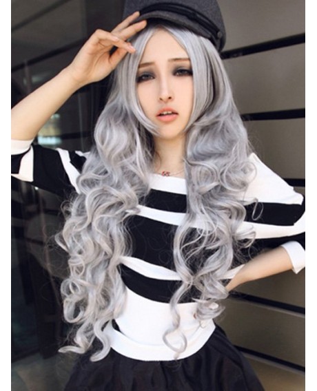 Chic Cosplay Synthetic Long Curly Wig - Gray