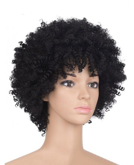 Afro Curl Synthetic Fluffy Short Wig - Black