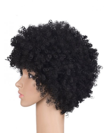 Afro Curl Synthetic Fluffy Short Wig - Black