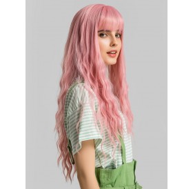Natural See-through Bang Long Wavy Synthetic Cosplay Wig - Light Pink