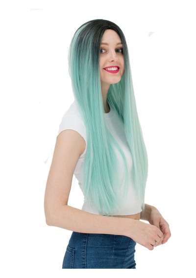 Women's Fashion Long Straight Highlights Hair Wig Colorful Casual Party Wig - #001