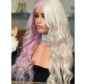 Long Middle Part Two Tone Wavy Anime Synthetic Wig - Pink Rose 24inch