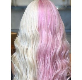 Long Middle Part Two Tone Wavy Anime Synthetic Wig - Pink Rose 24inch