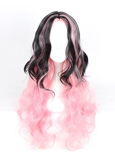 Women\'s Fashion Colorful Highlights Wavy Hair Ladies Party Wigs - #004
