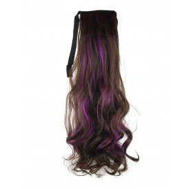 Long Highlights Body Wave Ombre Synthetic Lace-up Hair Piece - Purple